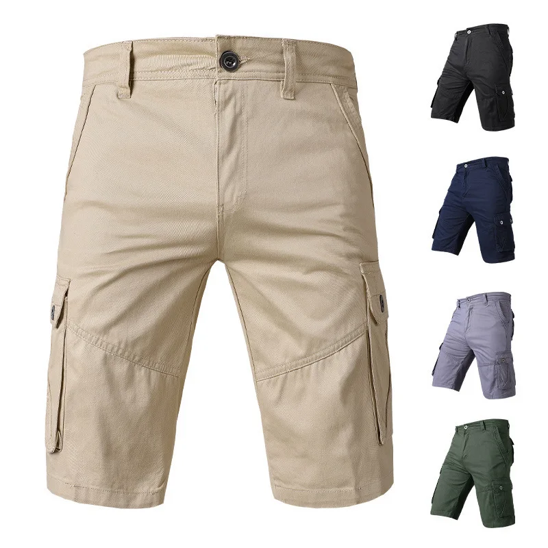 

Cotton overalls men's summer five-six seven-point pants loose multi-pocket shorts solid color men's trousers