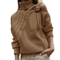 sweater womens 2022 european and american autumn and winter solid color off the shoulder knitted sweater womens clothing