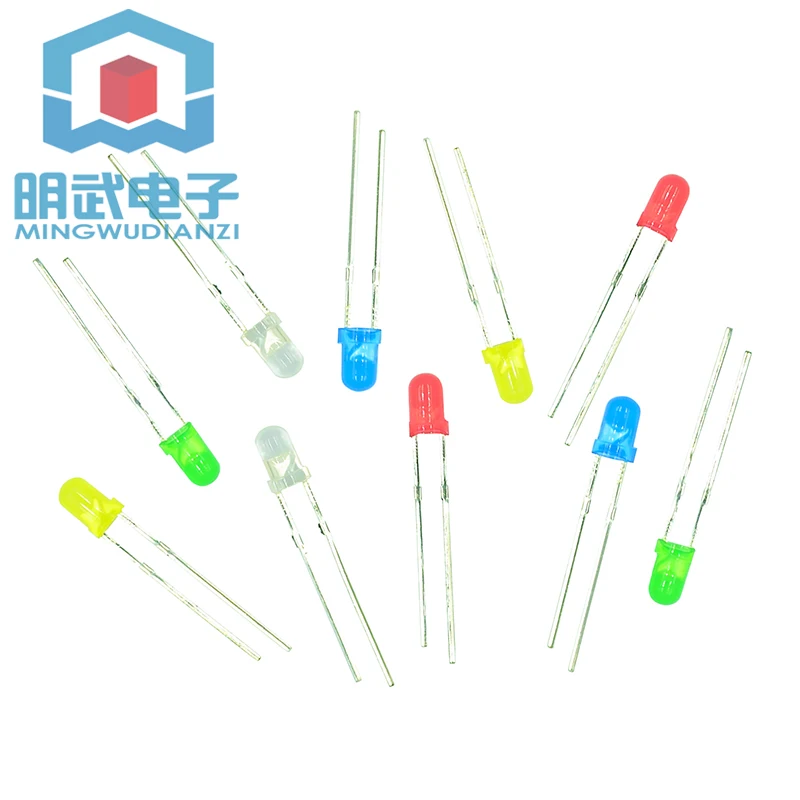 Светодиодная лампа 3 мм красный/оранжевый/желтый/зеленый/синий/белый цвет