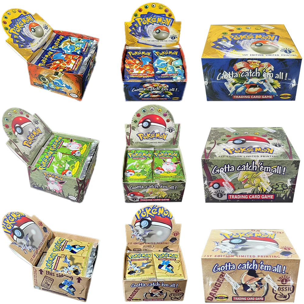 Фото PKM Proxy Game PTCG Cards rare Booster Packs Base Fossil Jungle 9 одиночных пакетов 1 упаковка 11 карт и бустер 3 коробки 1 коробка 36 упаковок игрушек №1