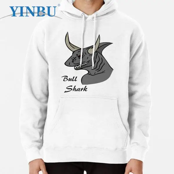 

Модный комбинированный пуловер с капюшоном и изображением бычьей акулы