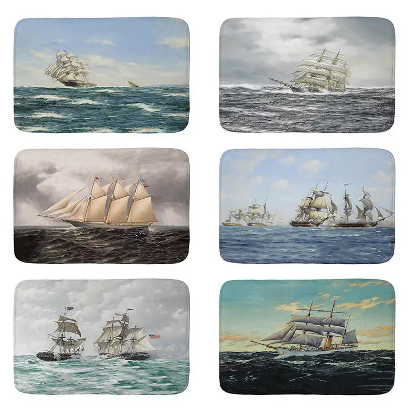 

Коврик для входной двери, подойдет для океан, Парусников, планшетов, нескользящий ленточный коврик, кухонный дверной коврик