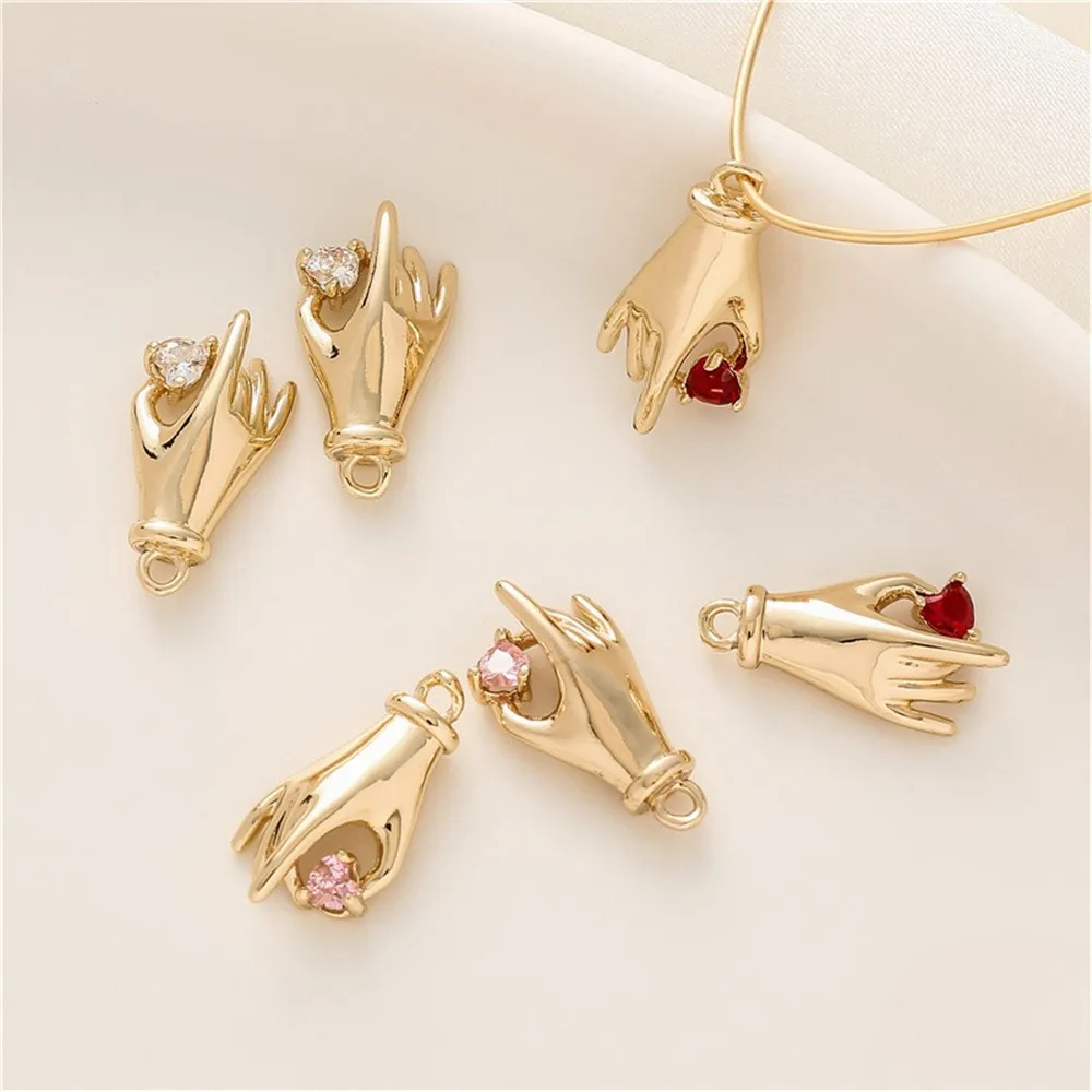 14K упаковка золотой любовный Цирконий жест кулон Diy аксессуары браслет ручной