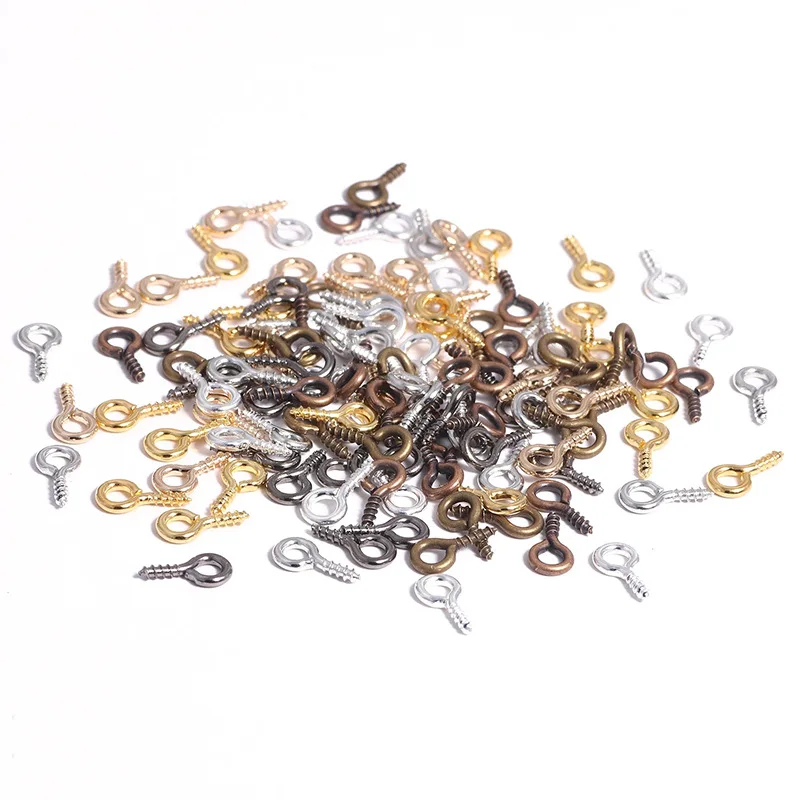 300Pcs Small Tiny Mini Eye Pins Eyepins Hooks Eyelets Screw Threaded Stainless Steel Clasps Hook Jewelry Findings For Making DIY