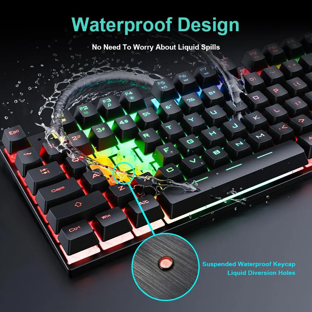 Фото Проводная игровая клавиатура и мышь с RGB-подсветкой, водонепроницаемые, эргономичный дизайн, механическая клавиатура для ПК и ноутбуков №2
