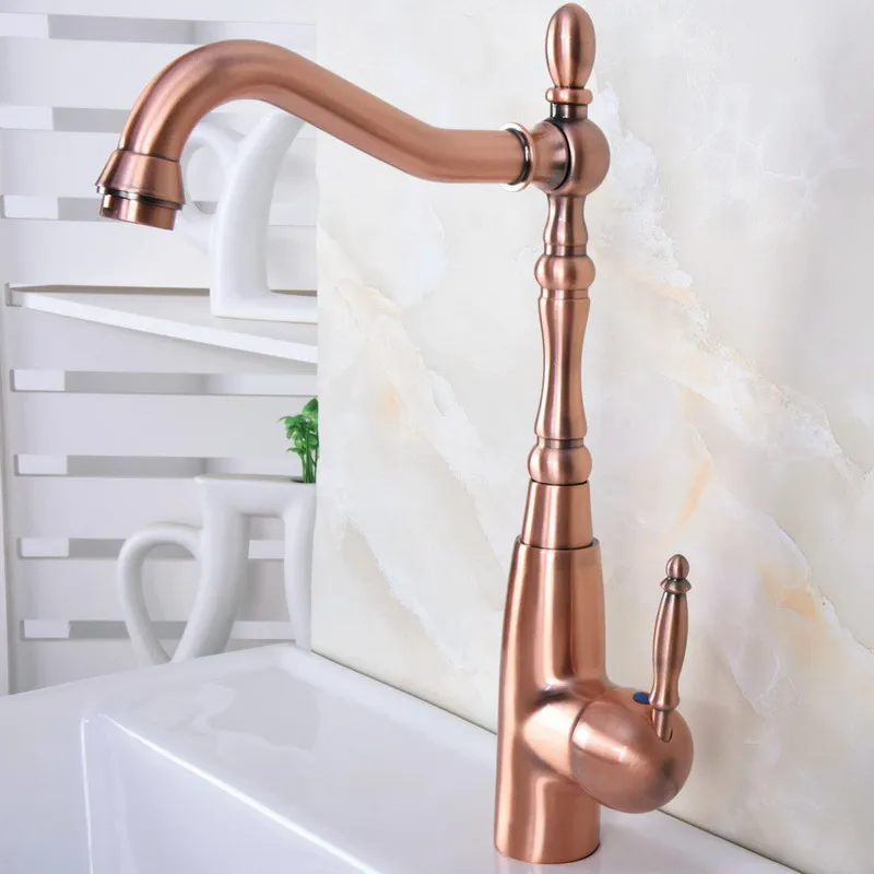 

Antique Red Copper Brass Single Handle One Lever Bathroom Kitchen Basin Sink Faucet Mixer Tap Swivel Spout Deck Mounted mnf633