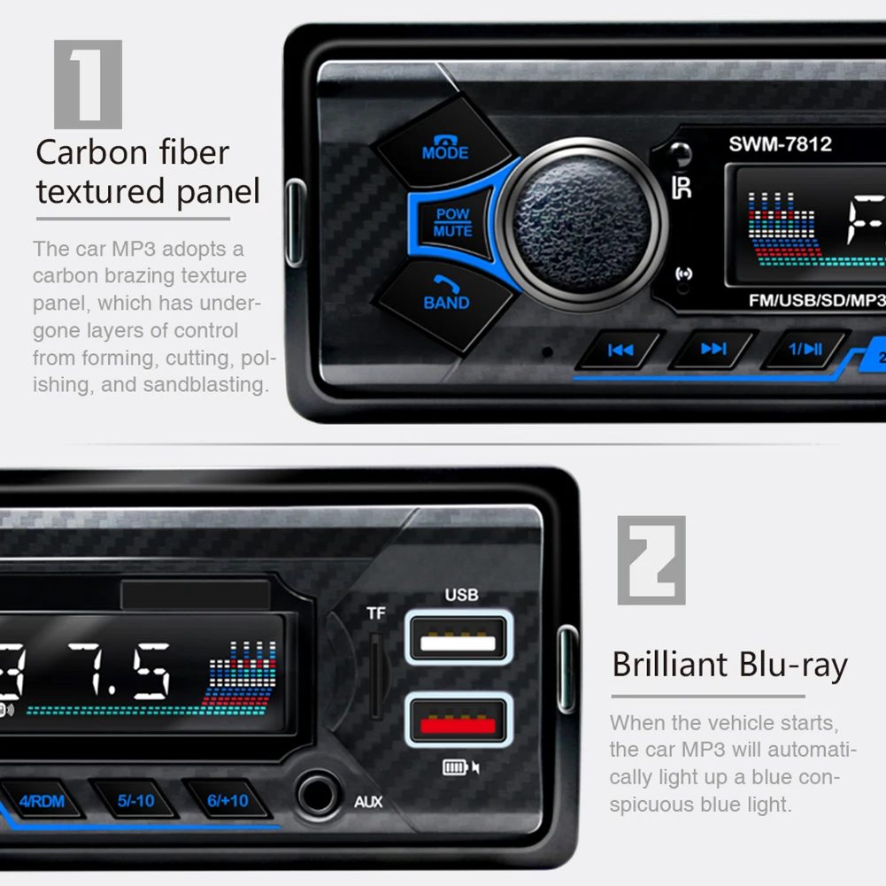 SWM-7812 автомобильное стерео Bluetooth-совместимое FM-радио 1 DIN головное устройство с