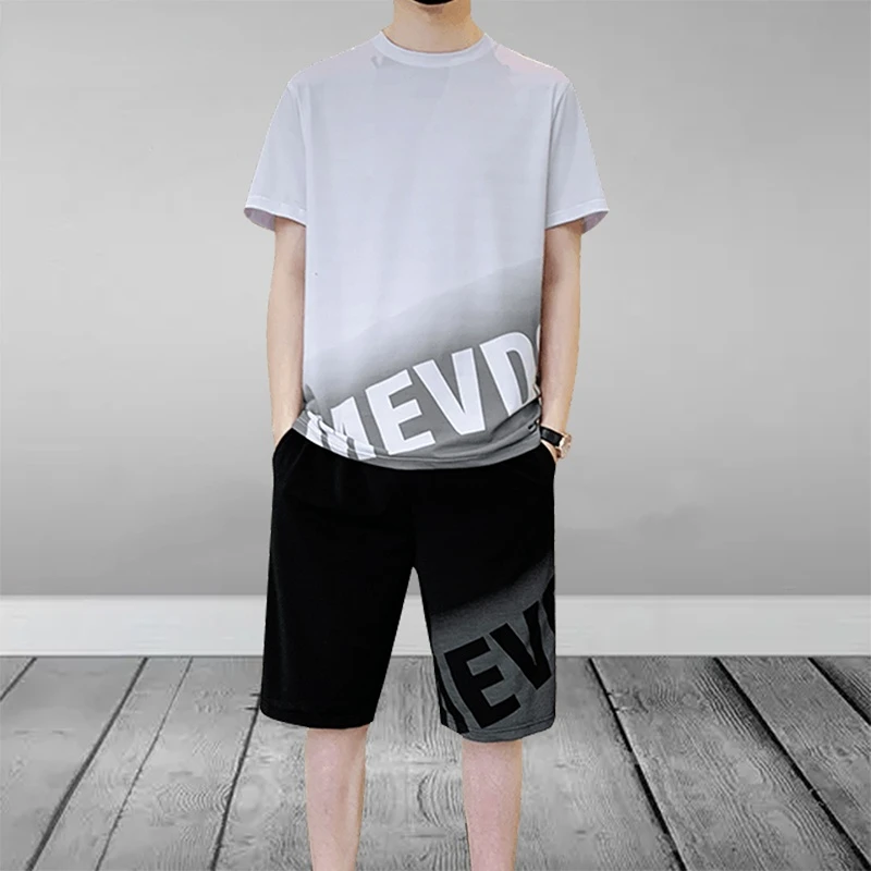 2023 Summer Men's Tracksuit 2 Piece Set Fashion Casual Short-Sleeved T-Shirt and Shorts Sport Suit Male Breathable Man Clothing
