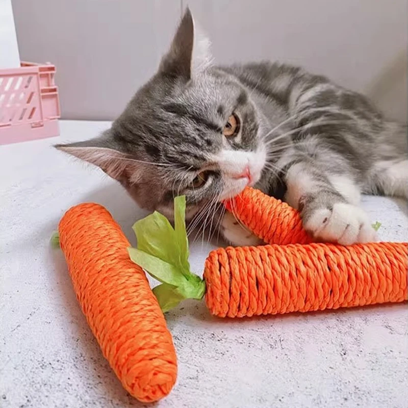 Carrot Cat Toy Pet Chew Paper Rope Built-in Bell Interactive Toys Cute Small Dogs Molar Bite-resistant Playing Product Accessory