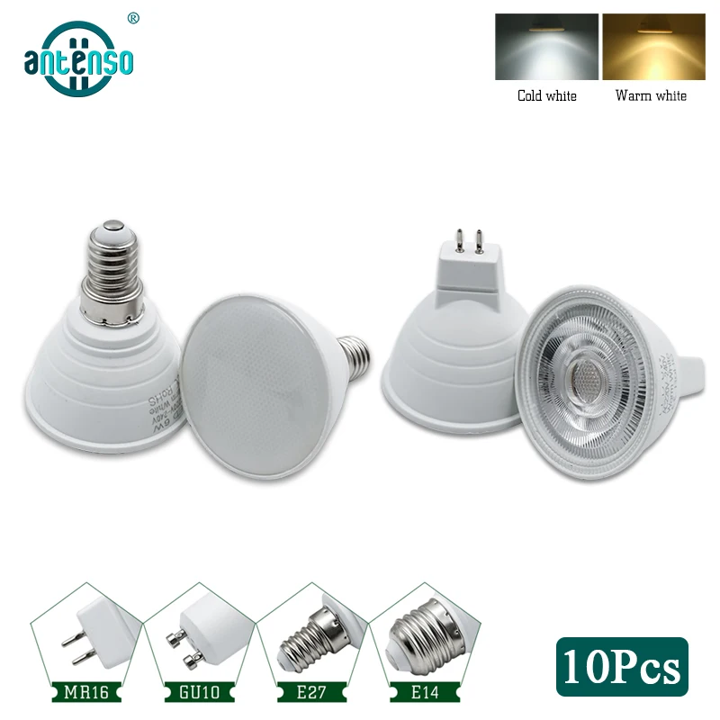

10 шт./лот GU10 Светодиодная лампа 220 В MR16 LED E27 E14 24/120 градусов точечный светильник Светодиодная лампа Внутреннее освещение для спальни, гостино...
