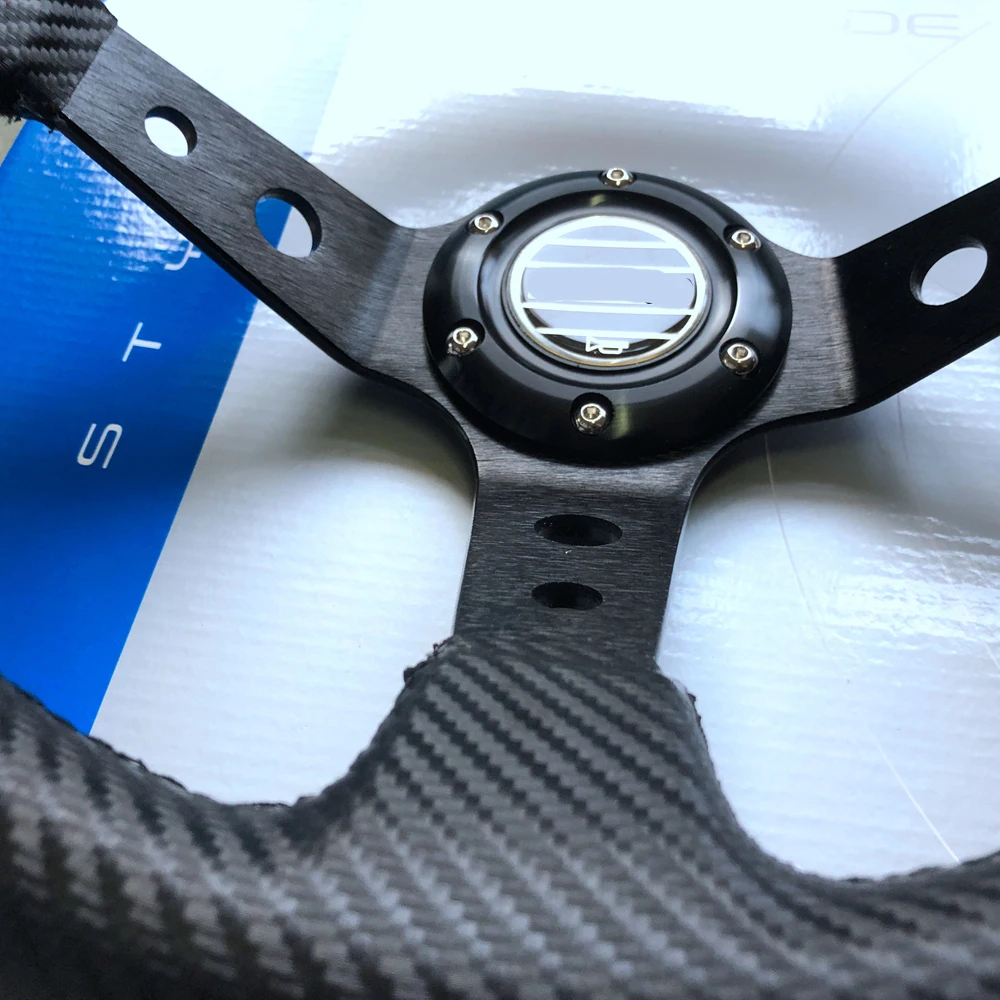 Универсальный спираль из углеродного волокна Кожаный руль 14 дюймов автомобиль JDM