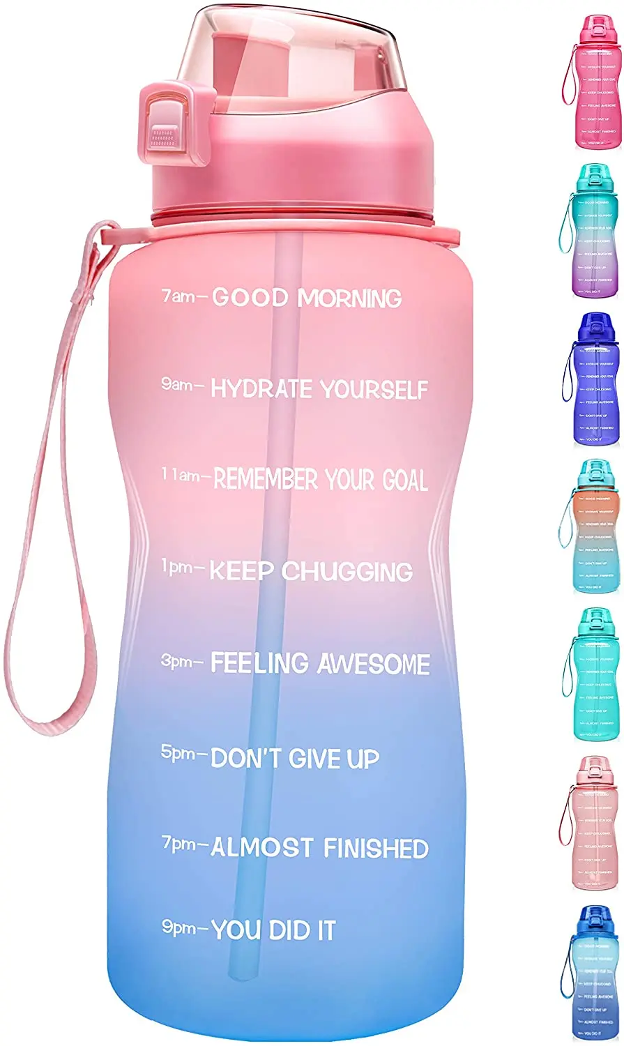

Large Half Gallon/64oz Motivational Water Bottle with Time Marker & Straw, Leakproof Tritan BPA Free Water Jug, Drink Water
