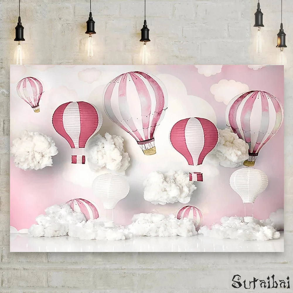 

Фон для фотосъемки розовый воздушный шар небо белое облако ребенок девочка 1-й день рождения торт разбивать Фотостудия