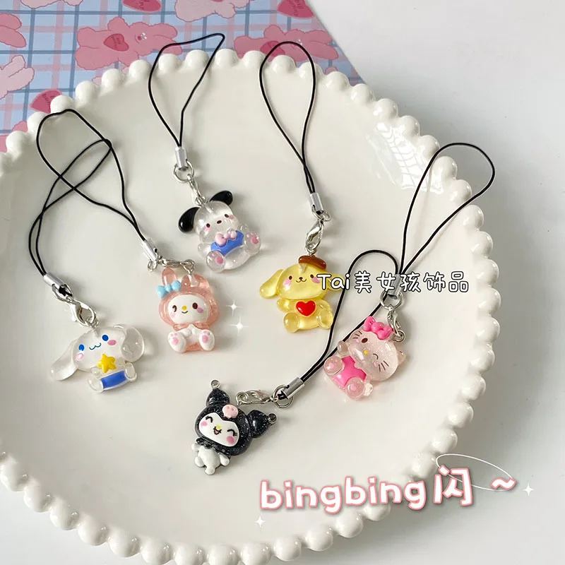 

Girl Heart Sanliou Mobile Phone Pendant Kuromi Jade Precious Dog Pendant Bag Key Chain Couple Pendant Rope Accessories