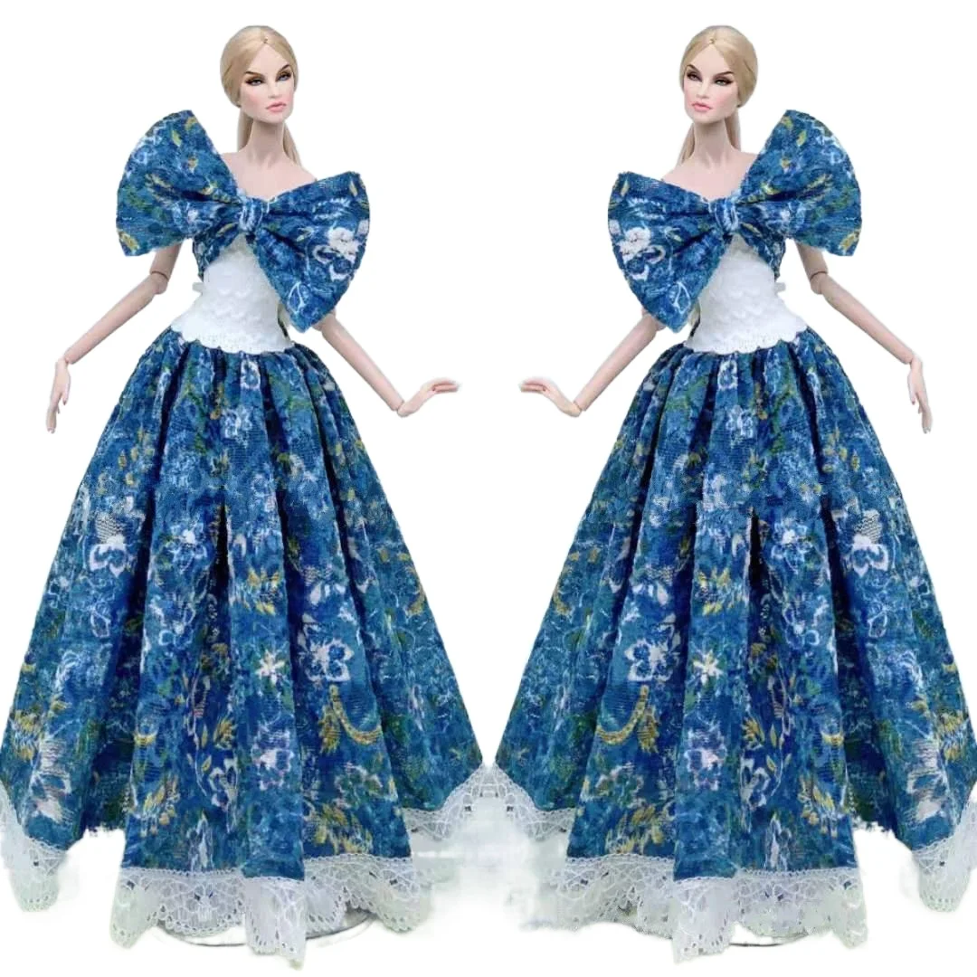 

1/6 BJD Ocean Blue Floral Wedding Dress For Barbie Doll Clothes For Barbie Dresses Princess Gown 11.5" Dolls Accessories Kid Toy