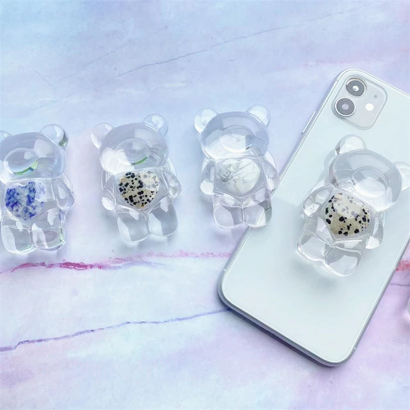 

INS 3D Marbled Bear Phone Stand Cute Cartoon Transparent Retractable Phone Grip for IPhone Samsung Xiaomi Phone Accessories