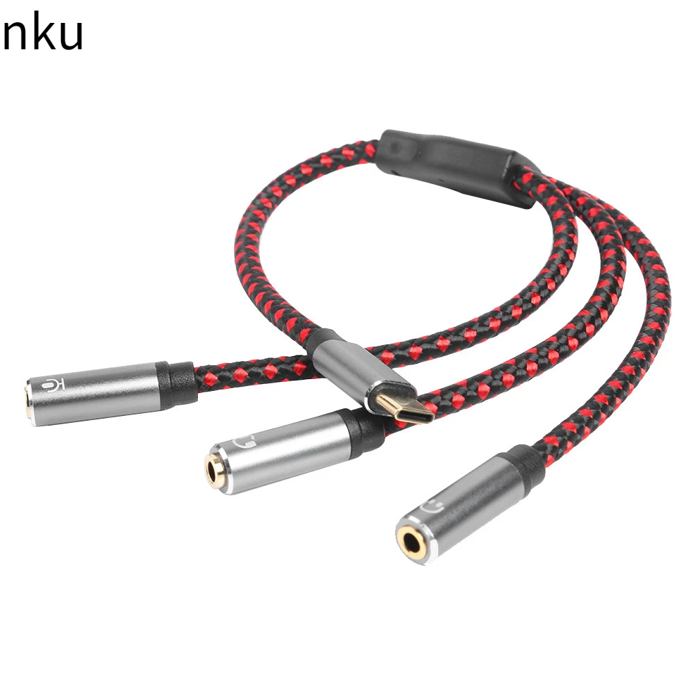 

Nku USB3.1 Type-C Audio Cable USB C To 3.5mm Jack Aux Headphone Adapter Earphone Microphone Audio Cable for USBC Phone Splitter