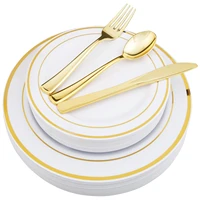 25 guests125pc gold plastic silverwaredisposable plastic plates premium plastic party dinnerware set for wedding parties