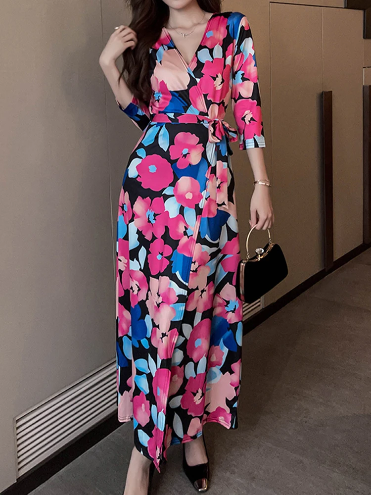 

Соблазнительное цельнокроеное платье с запахом на груди, длинное платье на шнуровке, облегающее платье с V-образным вырезом, новинка 2023, мод...