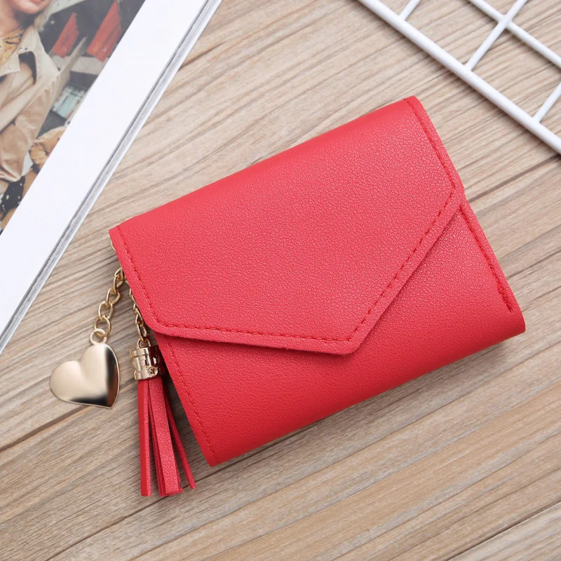Short wallet women's version of the tassel wallet simple tri-fold wallet card holder women's coin purse