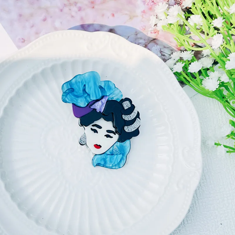 

Wuli&baby Acrylic Retro Dress Up Lady Brooches For Women Unisex Beauty Hair Girl Figure Party Casual Brooch Pin Gifts