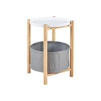 bamboo wooden round end table with storage basket side table nordic furniture narrow storage nightstand drawer