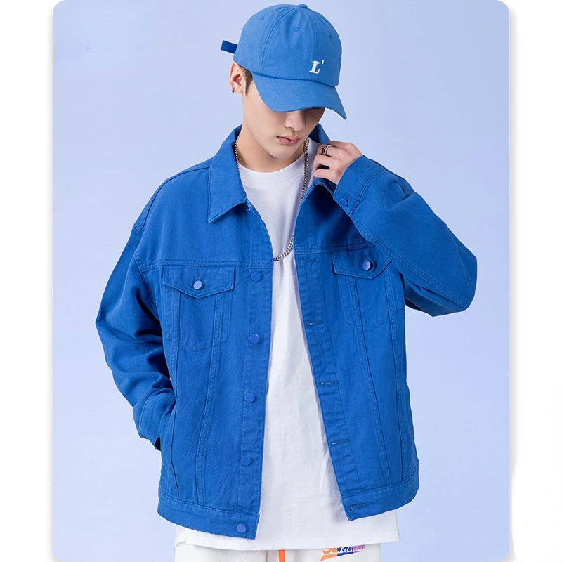 

Black Denim Short Jacket Men Jeans Jacket Coats Casual Loose Windbreaker Pockets Overalls Korean Streetwear Man Clothing Outwear