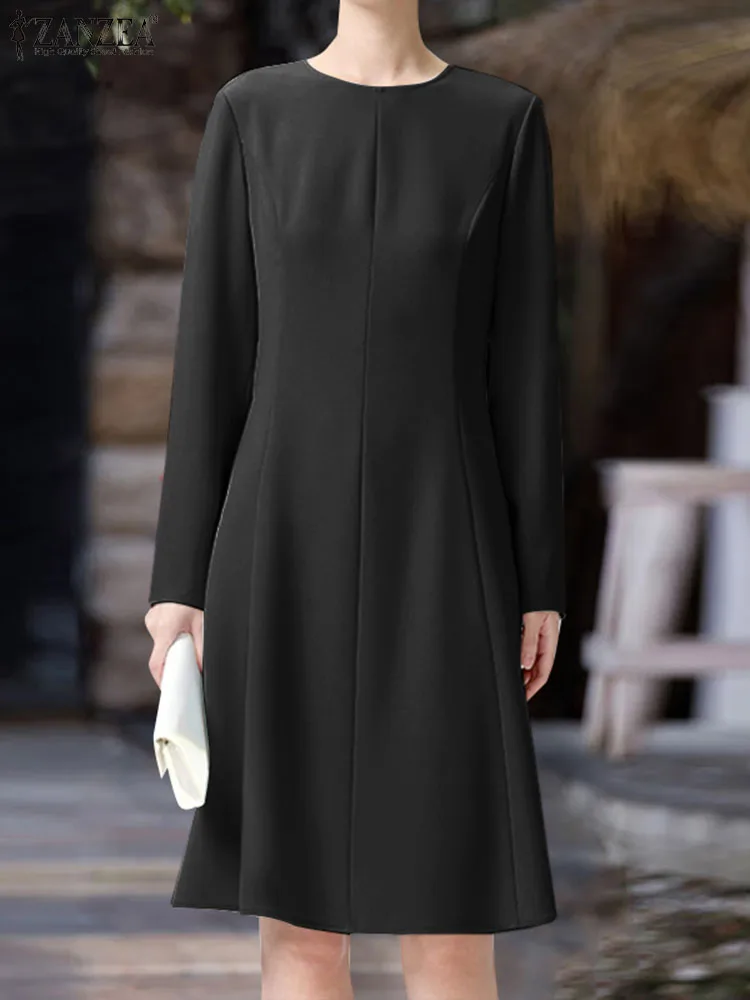 

Платье ZANZEA женское средней длины с длинным рукавом, повседневное однотонное модное платье свободного покроя с поясом, с круглым вырезом, осень 2023