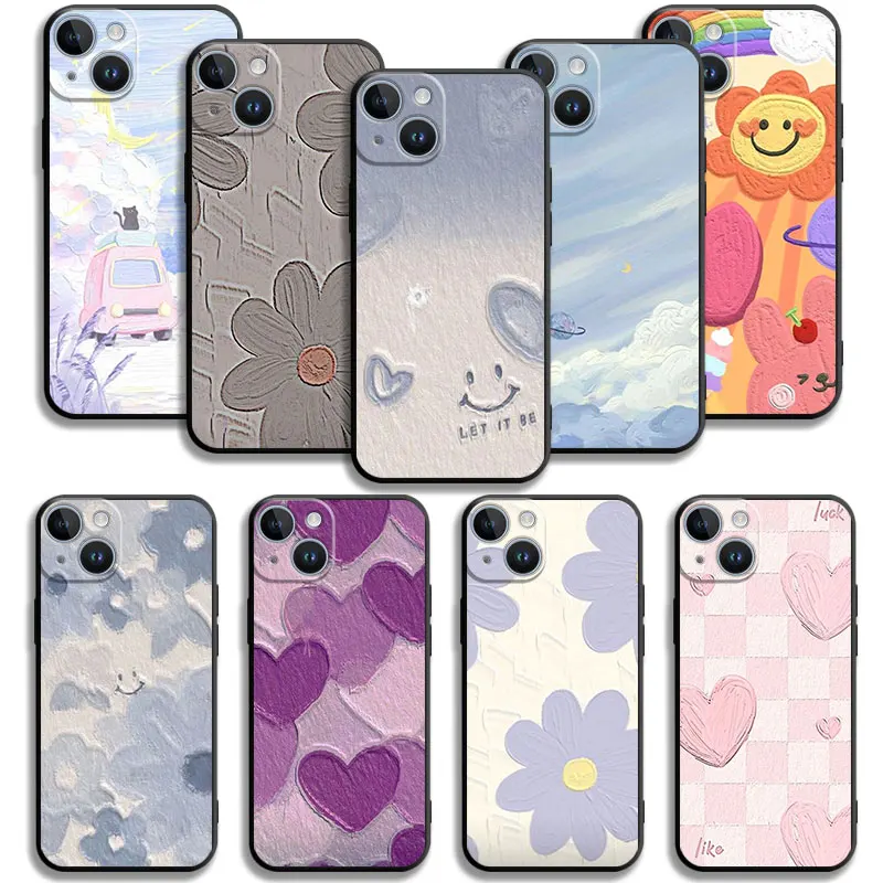 

Crayon Flowers For iphone 14 13 12 11 Pro X XR XS Max 8 Plus Mini Silicon Case