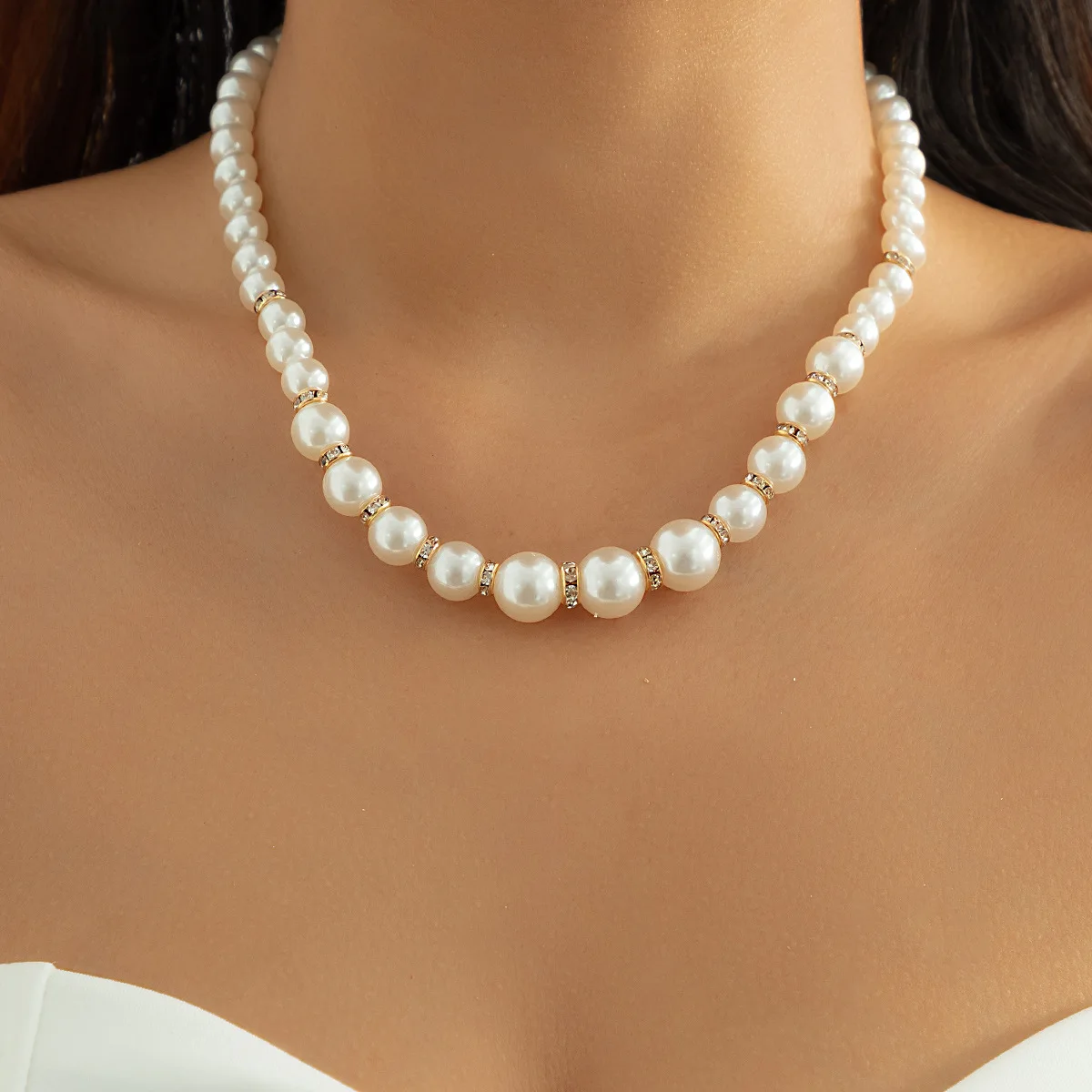 

Gold Elegant Jewelry Wedding Big Pearl Necklace For Women Fashion White Imitation Pearl Choker Necklace