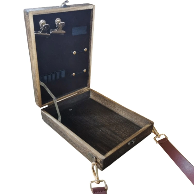 

Vintage Messenger Bag Practical Wooden Storage Box Case Shoulder Bag Office Briefcase for Writer Painter Artist Present