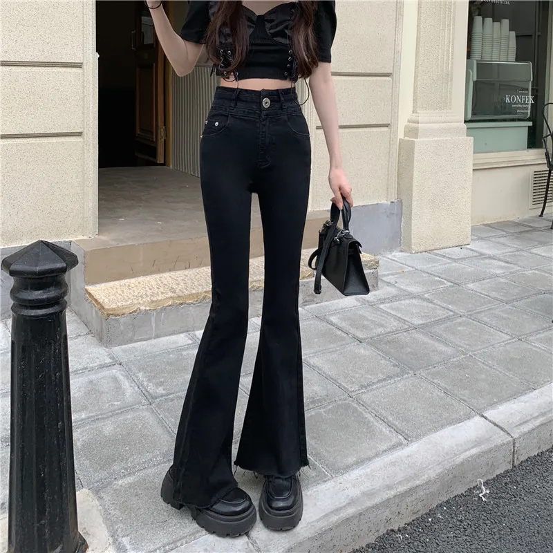 

DD1801 Welt jeans new fashion temperament high waist wide leg pants slim ins trousers women's jeans