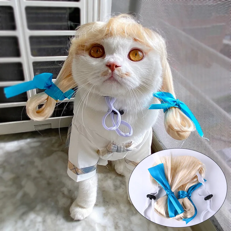 

Pet Wig Headwear Dog Cat Qi Bang Bang Head Teddy Dress Up Funny Halloween Pet Accessories Halloween Pet Dog Accessories