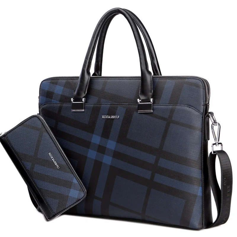 

Kuqi kangaroo men's business handbag lattice trendy fashion leisure one shoulder messenger computer men