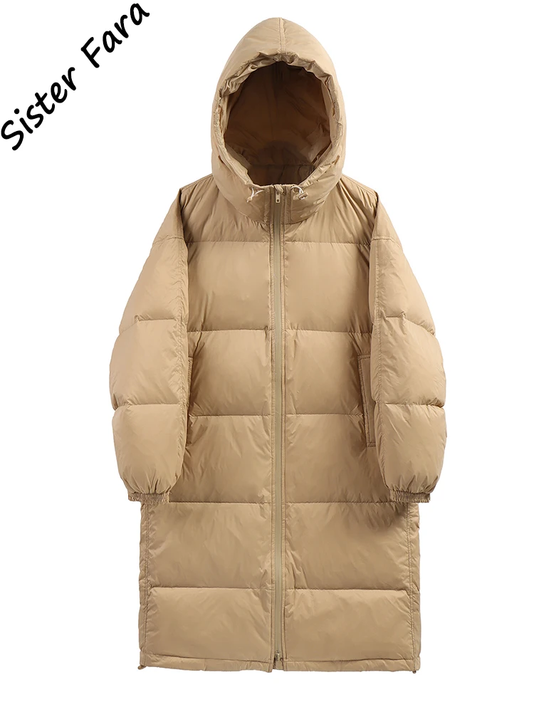 

Sister Fara Female Winter Overcoat Down Jacket Loose Hooded Long Down Jacket Winter Women White Duck Down Parker Down Jacket