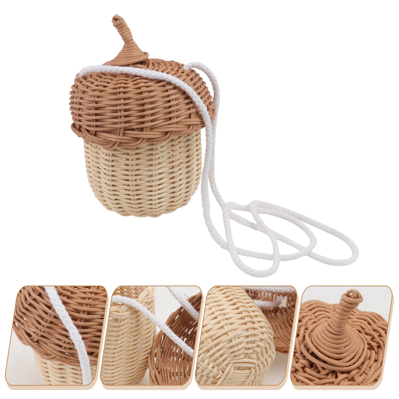 

Pine Cone Satchel Children Photography Props Straw Beach Tote Wicker Rattan Basket Shaped Bag Indonesian Pouch Baby
