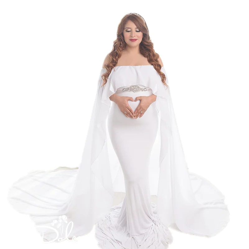 New Summer Maternity Photography Props Long Dress With Cape Slash Neck Stretchy Fitting Maternity Dresses For Photography