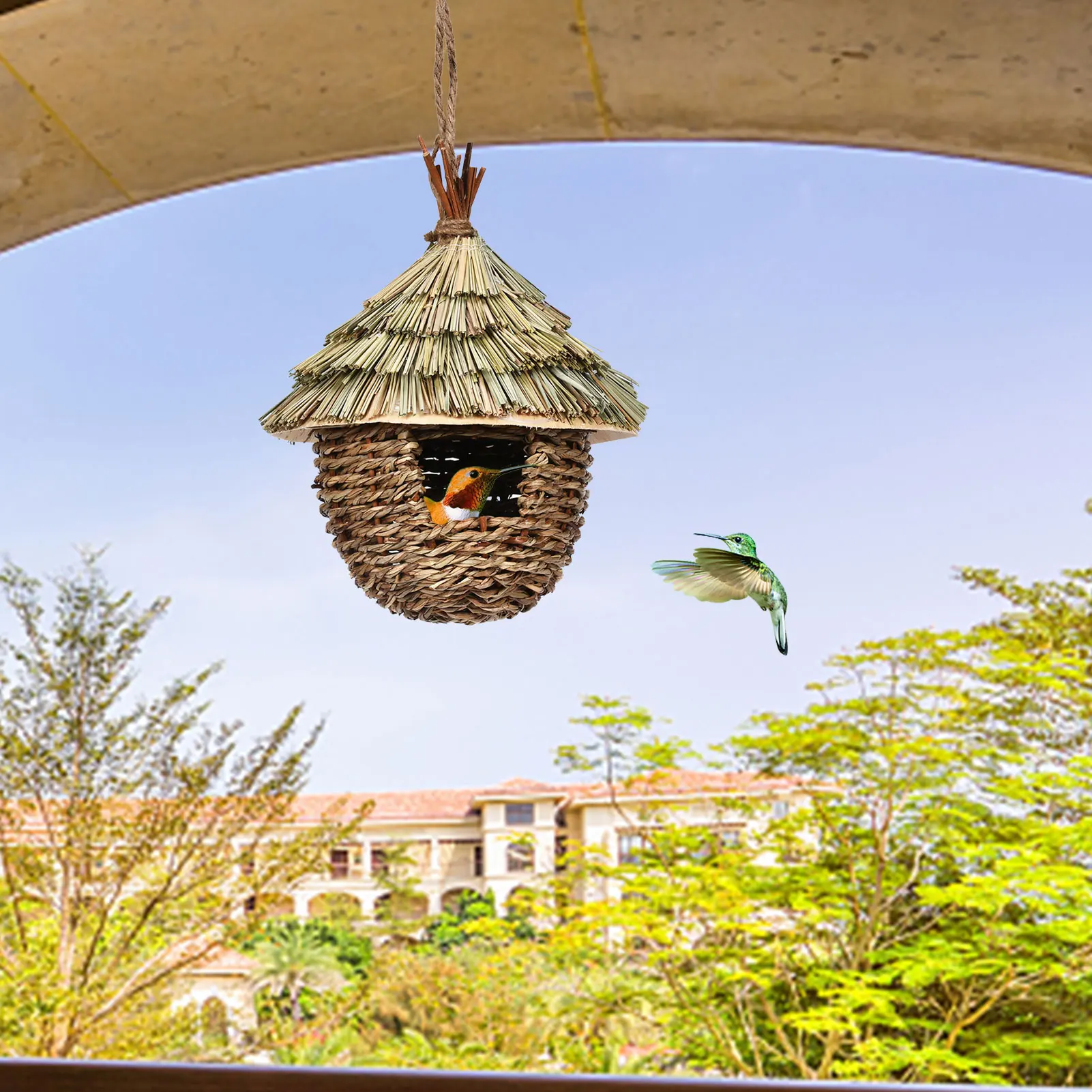 charming decorative hummingbird house hand woven hung straw nest natural grass hung bird for garden patio lawn office indoor free global shipping