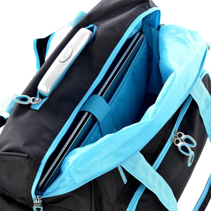 Olympia Rave Rolling Overnighter Tote Bag Luggage, Black and Blue