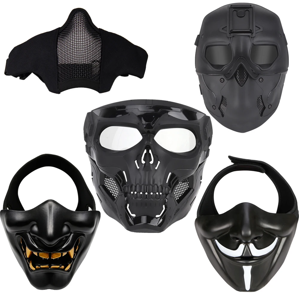 

Half Face Mask Full Face Tactical Mask with Headgear Hoods Protective Military Mask for Paintball CS Hunting Shooting Halloween