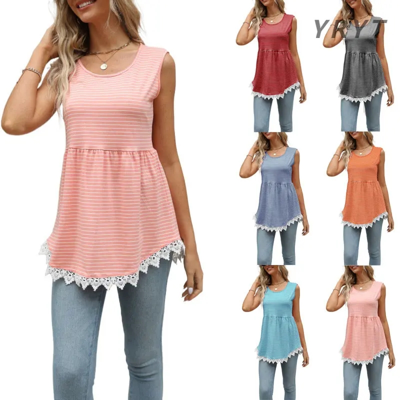 

Летний новый полосатый кружевной топ, женская одежда