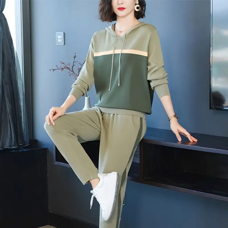 

2023 Spring Casual Loose Hooded 2 Piece Sets SweatShirt and Harem Pants Tracksuit Oversized Korean Sweat Suit Women Outfit V749