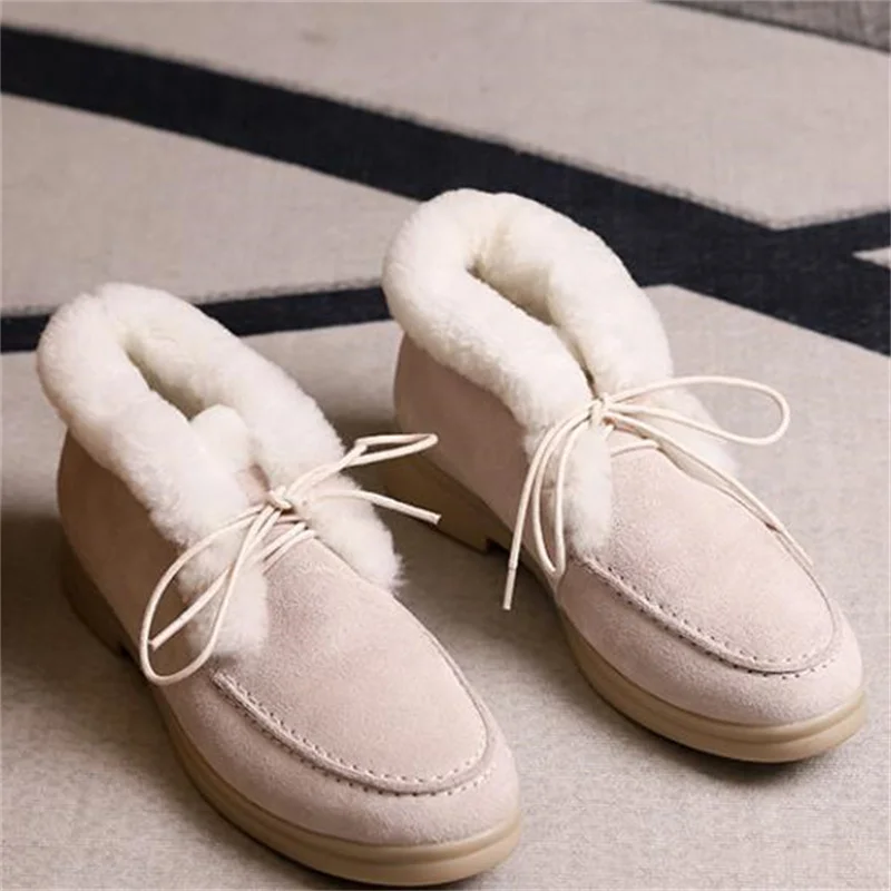 

Женские ботинки с круглым носком, меховые полусапожки на низком каблуке, со шнуровкой, разные цвета