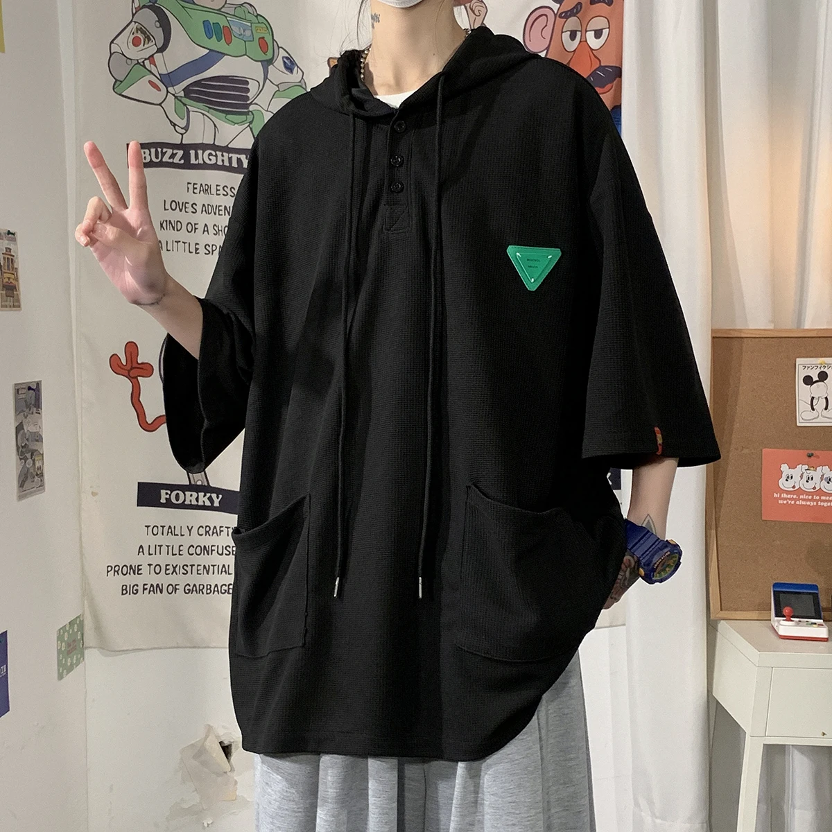 mens short sleeve hooded shirt