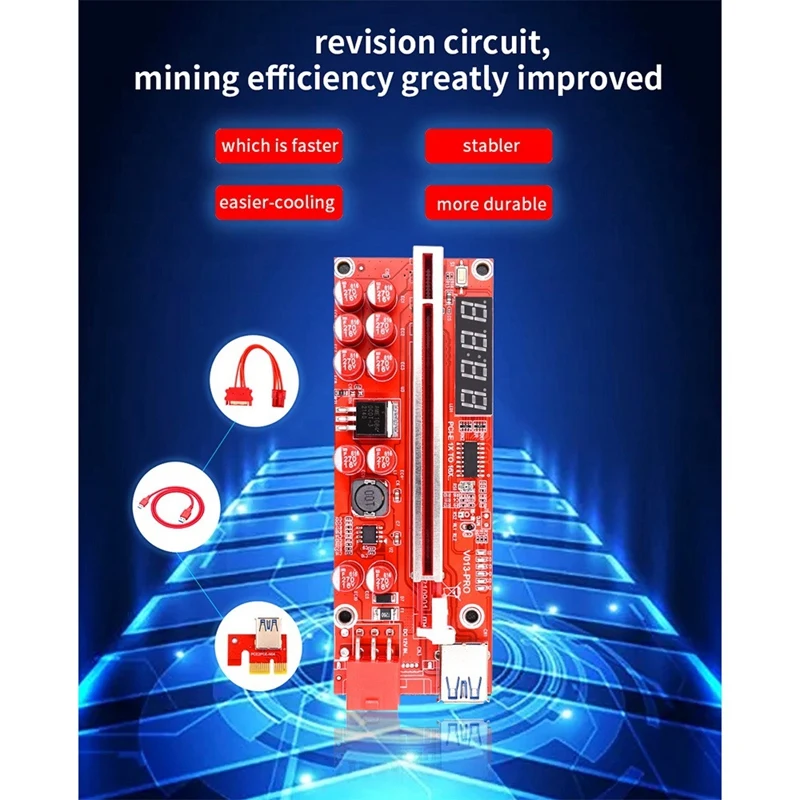 PCIE Riser 013 Pro Card PCI Express 1X To 16X Удлинитель USB3.0 6-контактный кабель для видеокарты GPU Bitcoin