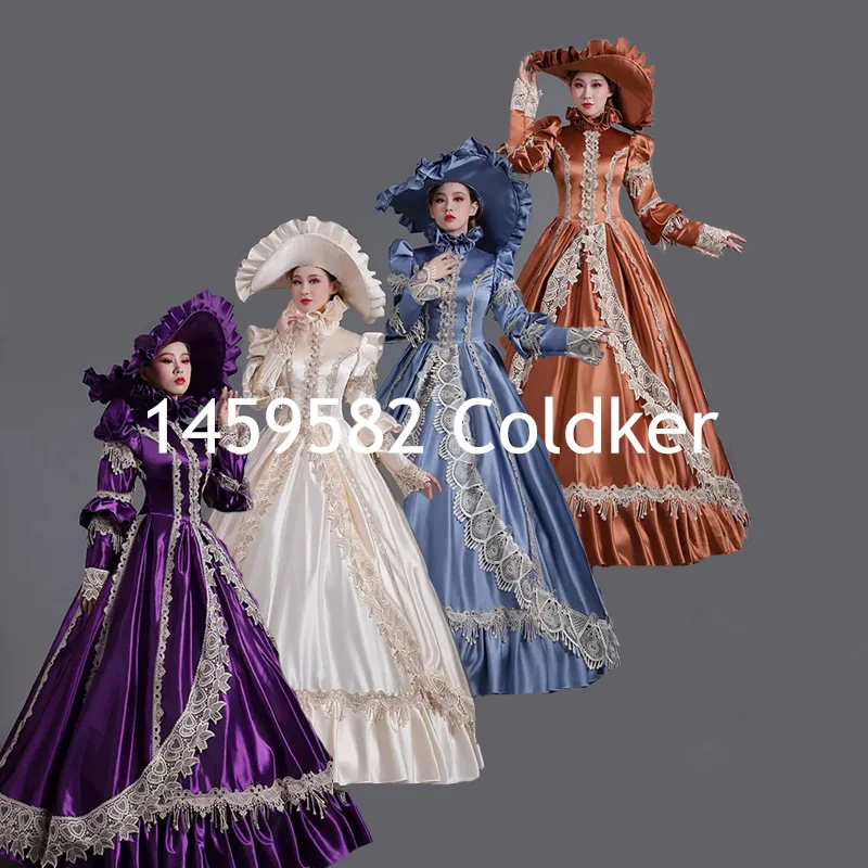 new style European royal court dress skirt lace border embroidered long sleeves and retro performance party skirt