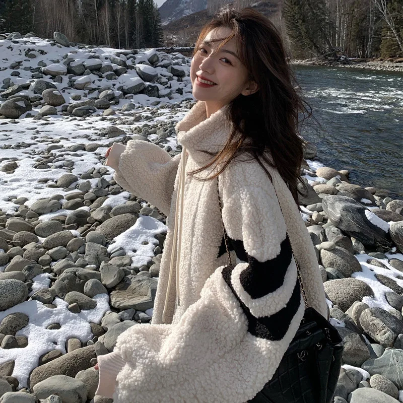 Lamb Plush Jacket Women's Autumn and Winter All-match Thickening Warm Design Korean Version All-match Cotton Clothes Ins Tide
