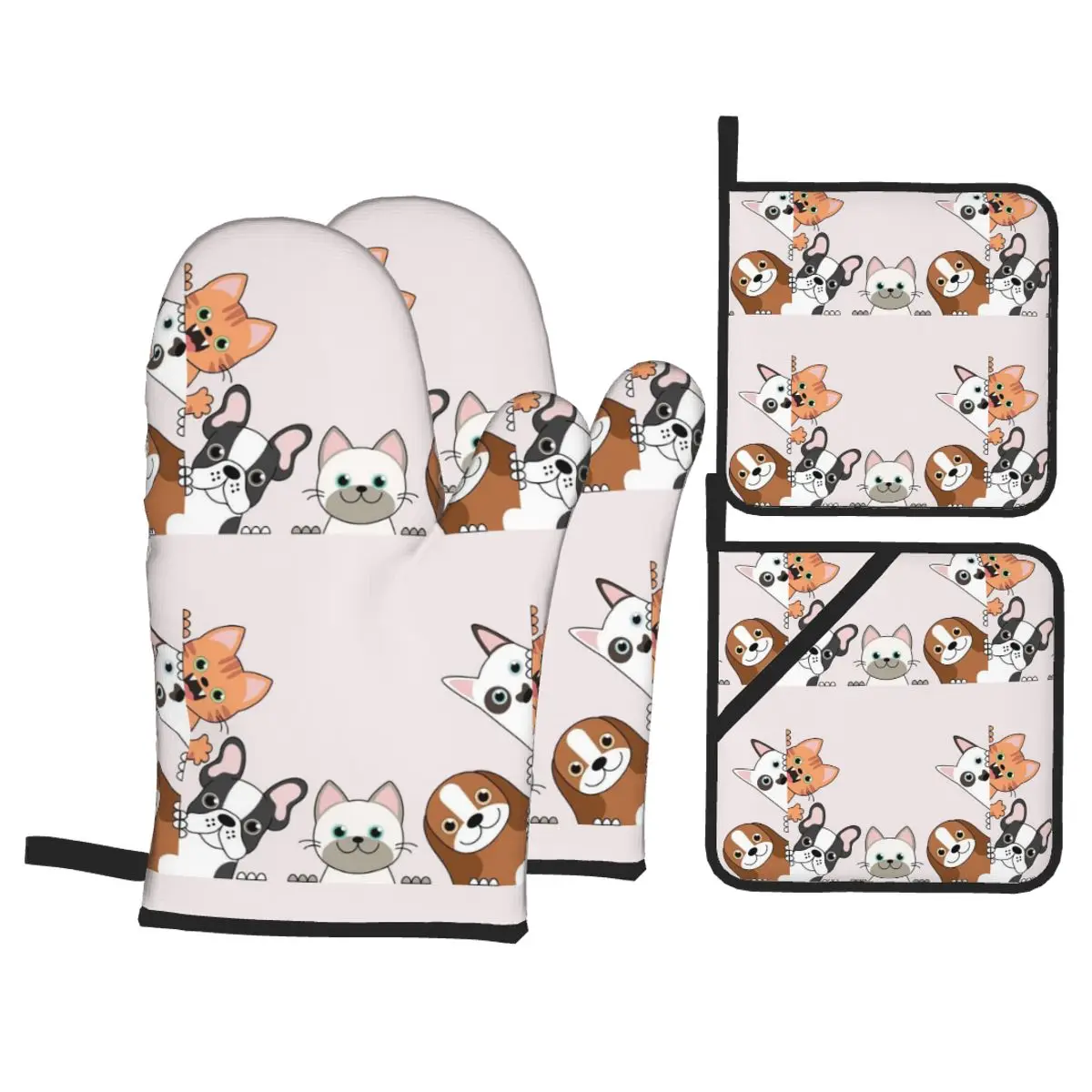 

4pcs Kitchen Gloves Insulation Pad Funny Cartoon Dogs And Cats Cooking Microwave Gloves Baking BBQ Oven Potholders Oven Mitts