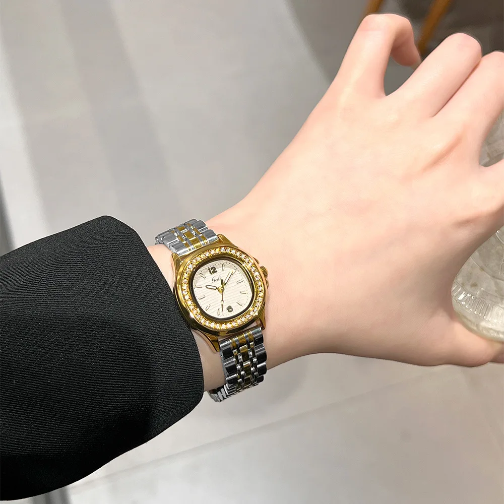 Фото Женские часы, деловые модные часы с бриллиантами, звездное небо, свет, роскошные водонепроницаемые женские кварцевые часы из нержавеющей стали, наручные часы №4