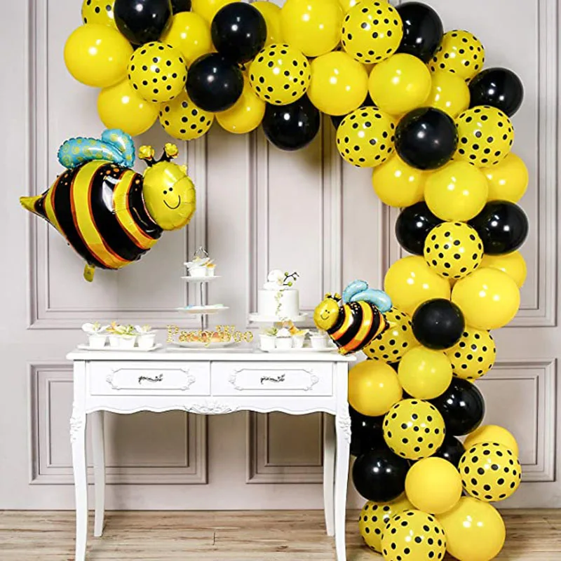 

74 шт./лот набор гирлянд для воздушных шаров в горошек для пчелотемативечерние, 5 дюймов, черный воздушный шар, украшение для детского дня рож...